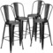 Emma and Oliver Commercial Grade 4 Pack 30" High Distressed Metal Indoor-Outdoor Barstool with Back